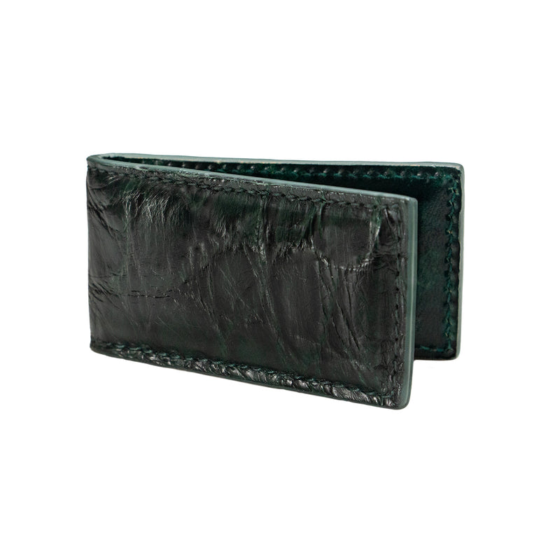 BILLETERA CLIP EN PIEL DE COCODRILO COLOR RADICA VERDE