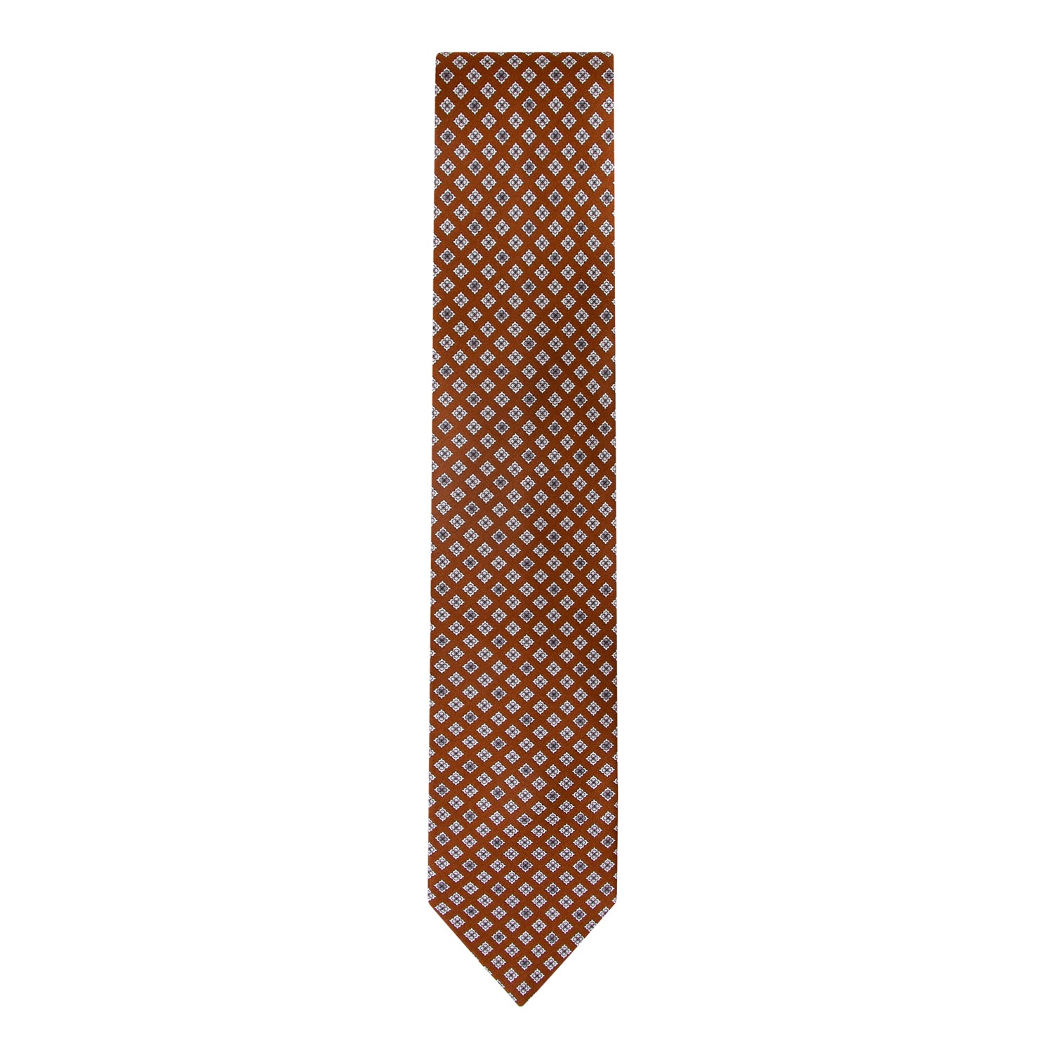 CORBATA EN SET CON PAÑUELO DE SEDA MARRÓN CON CUADROS GRIS CLARO