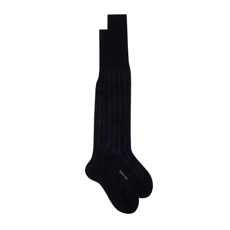 CALCETINES 100% ALGODÓN COLOR AZUL MARINO CON LÍNEAS AZUL CLARO