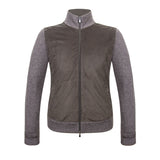 SUÉTER DE CASHMERE CON DELANTERO EN ALCANTARA COLOR MARRÓN
