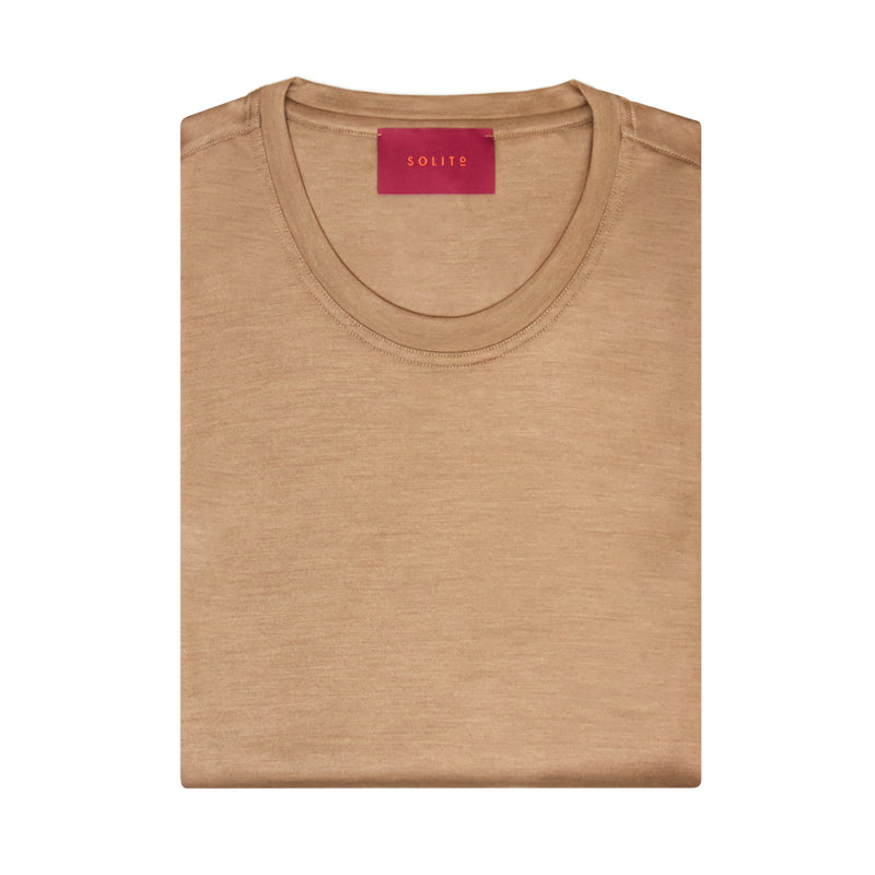 PLAYERA MANGA CORTA CUELLO REDONDO 100% SEDA EN COLOR VICUÑA