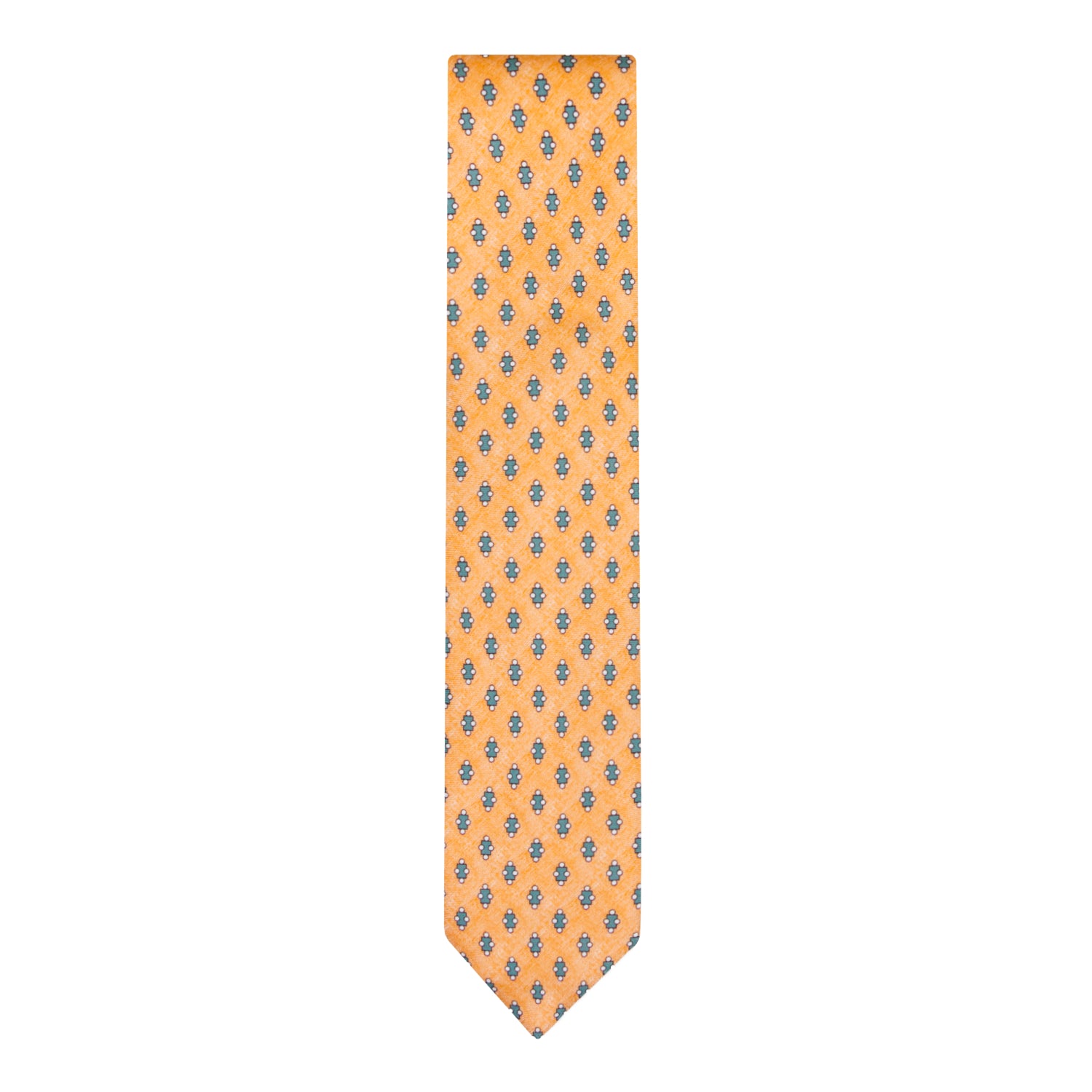 CORBATA 7 PLIEGUES EN SEDA CON TONDOS VERDES Y PUNTOS BLANCOS EN NARANJA