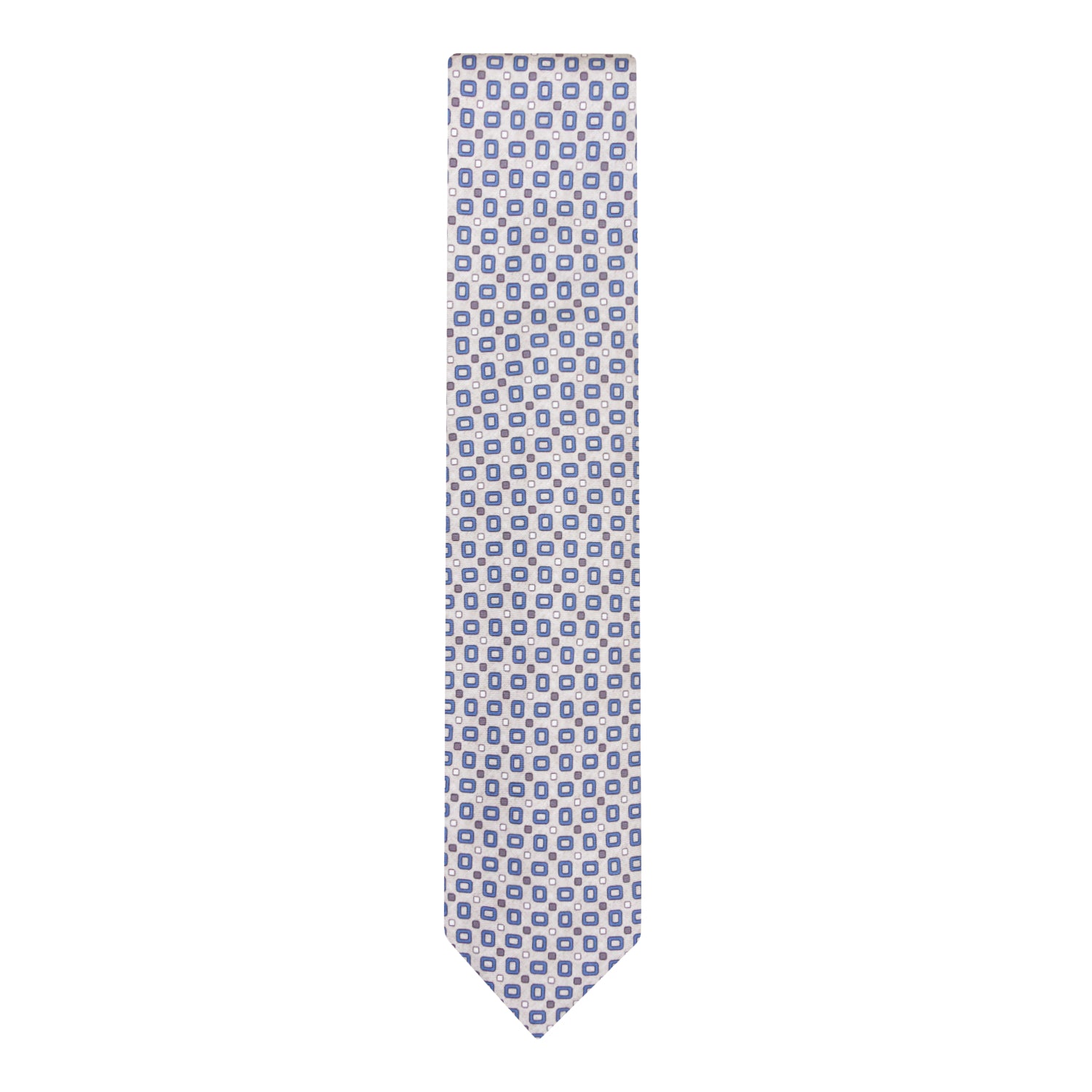 CORBATA 7 PLIEGUES EN SEDA EN DISEÑO LINO CON CUADROS AZULES Y BLANCOS EN GRIS