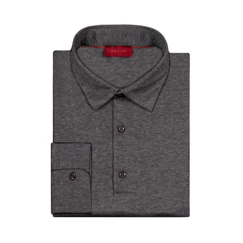 PLAYERA POLO DE BOTONES MANGA LARGA EN 100% ALGODÓN COLOR GRAPHITE