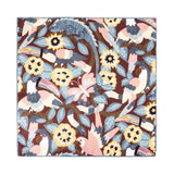 PAÑUELO DE SEDA CON FLORES EN COLOR MARRÓN, ROSA Y AMARILLO
