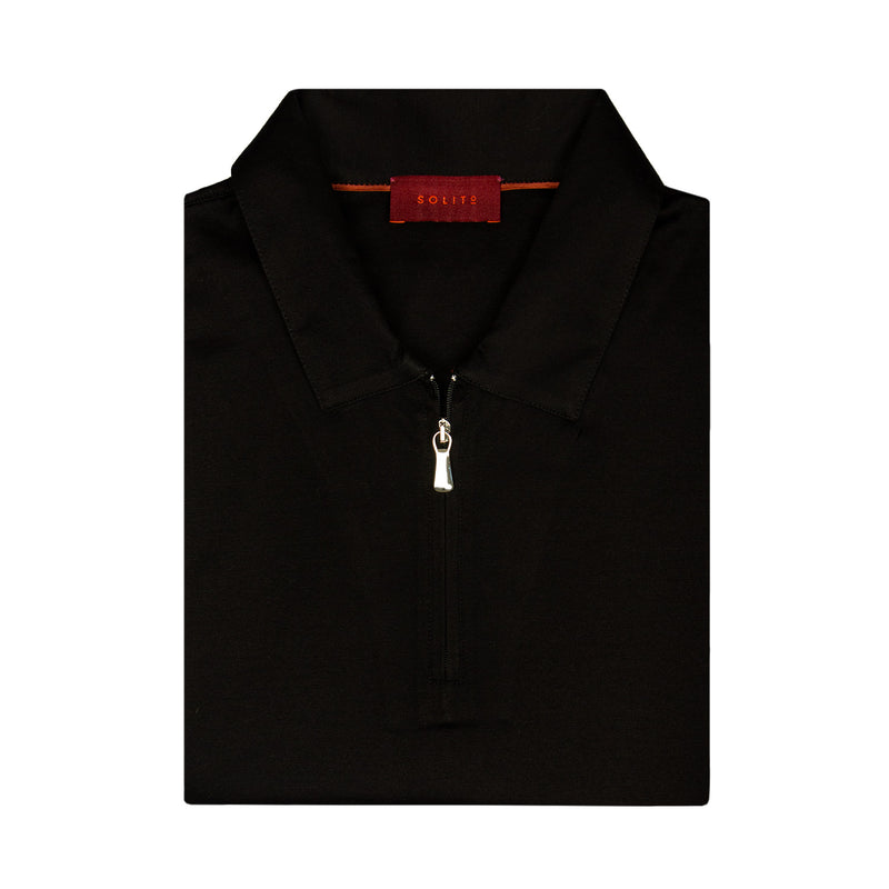 PLAYERA TIPO POLO MANGA CORTA CON ZIPPER EN COLOR NEGRO