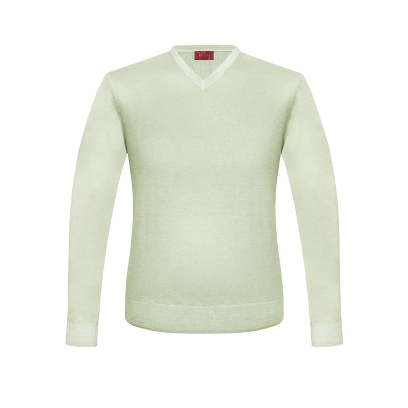 SUÉTER CUELLO V DE CASHMERE COLOR VERDE CLARO VINTAGE
