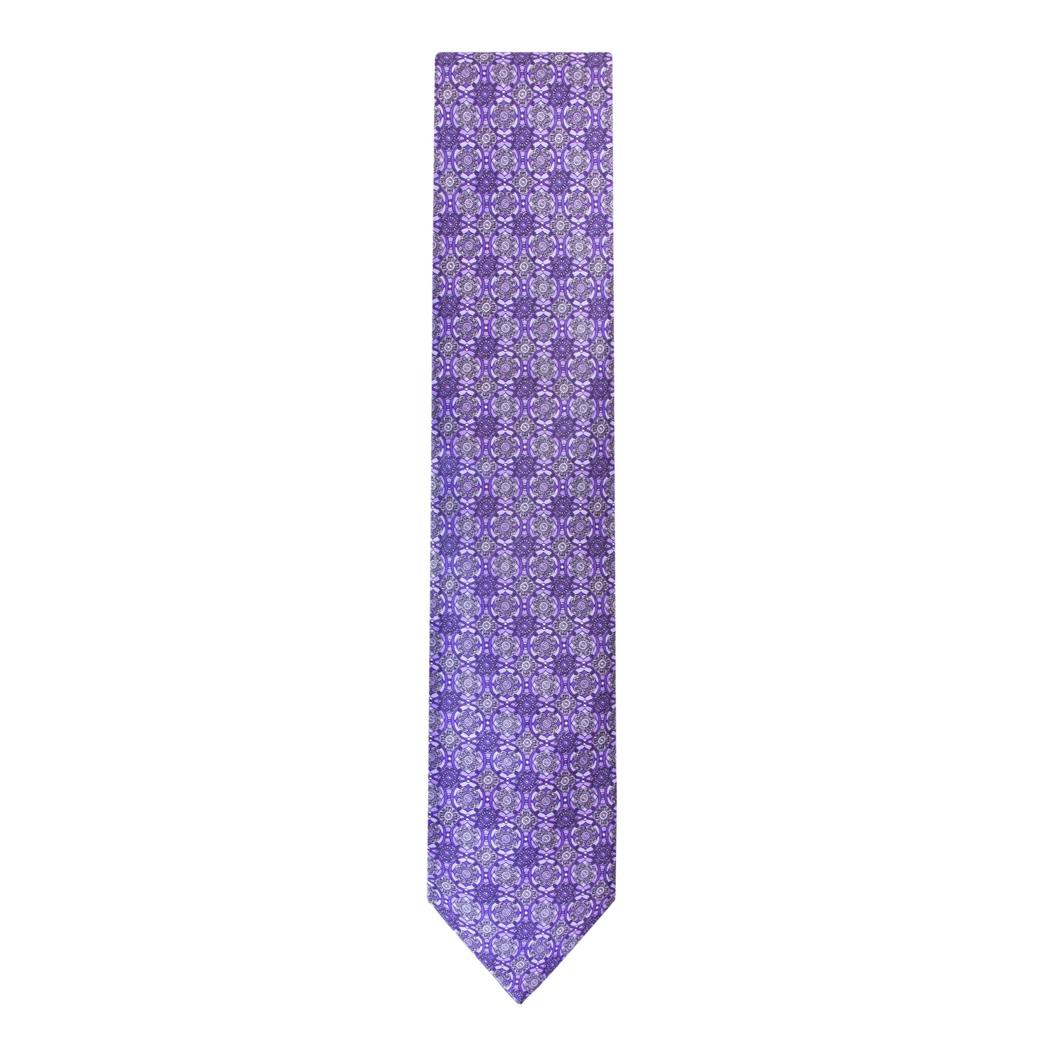 CORBATA EN SET CON PAÑUELO DE SEDA MORADO CON DISEÑOS DE CÍRCULOS MORADO CLARO