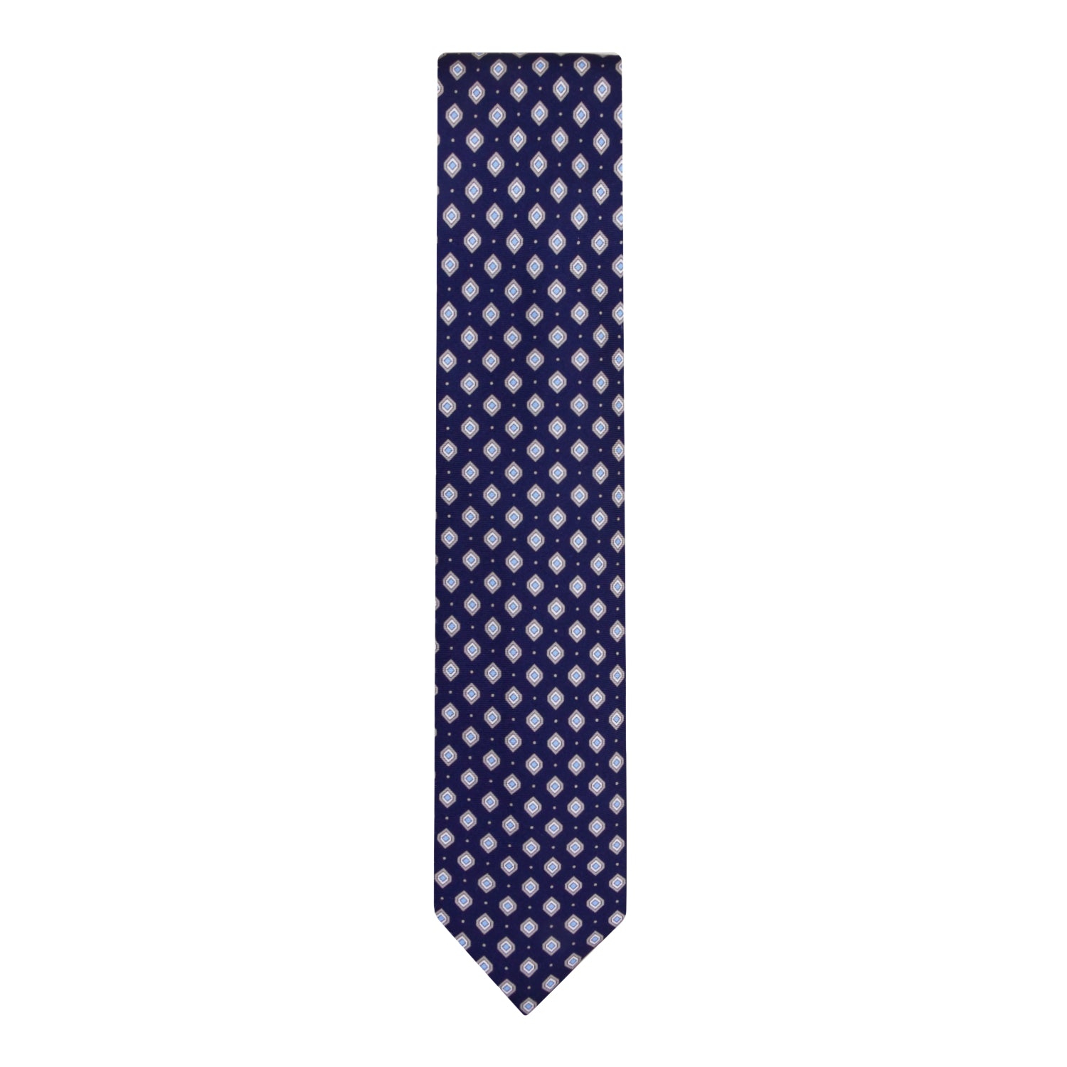 CORBATA 7 PLIEGUES EN SEDA WOOVEN CON ROMBOS EN AZUL CLARO EN AZUL MEDIANOCHE