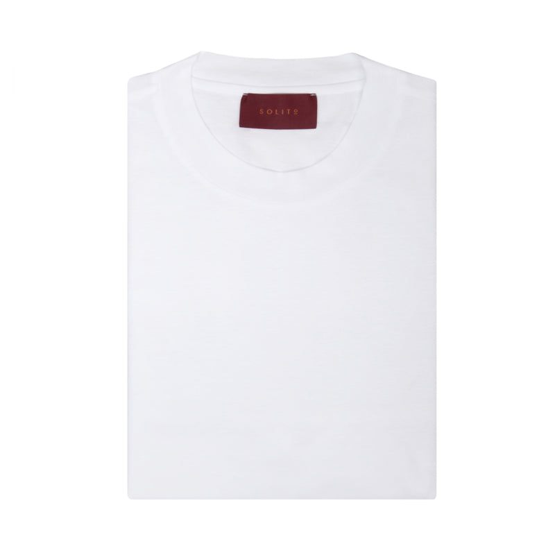 PLAYERA MANGA CORTA DE CUELLO ALTO CIRCULAR EN COLOR BLANCO