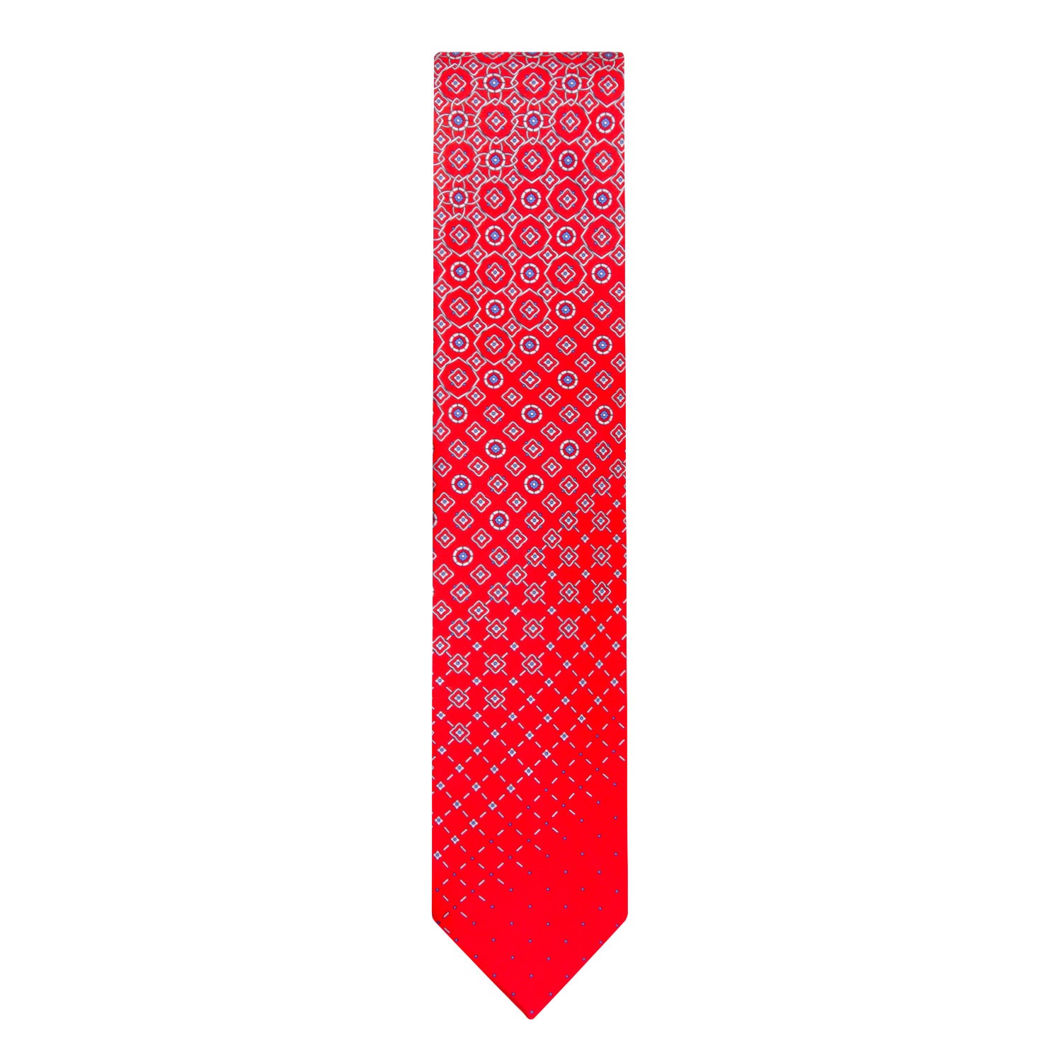 CORBATA EN SET CON PAÑUELO DE SEDA CON DIBUJOS GEOMÉTRICOS DE GRIS Y ROJO
