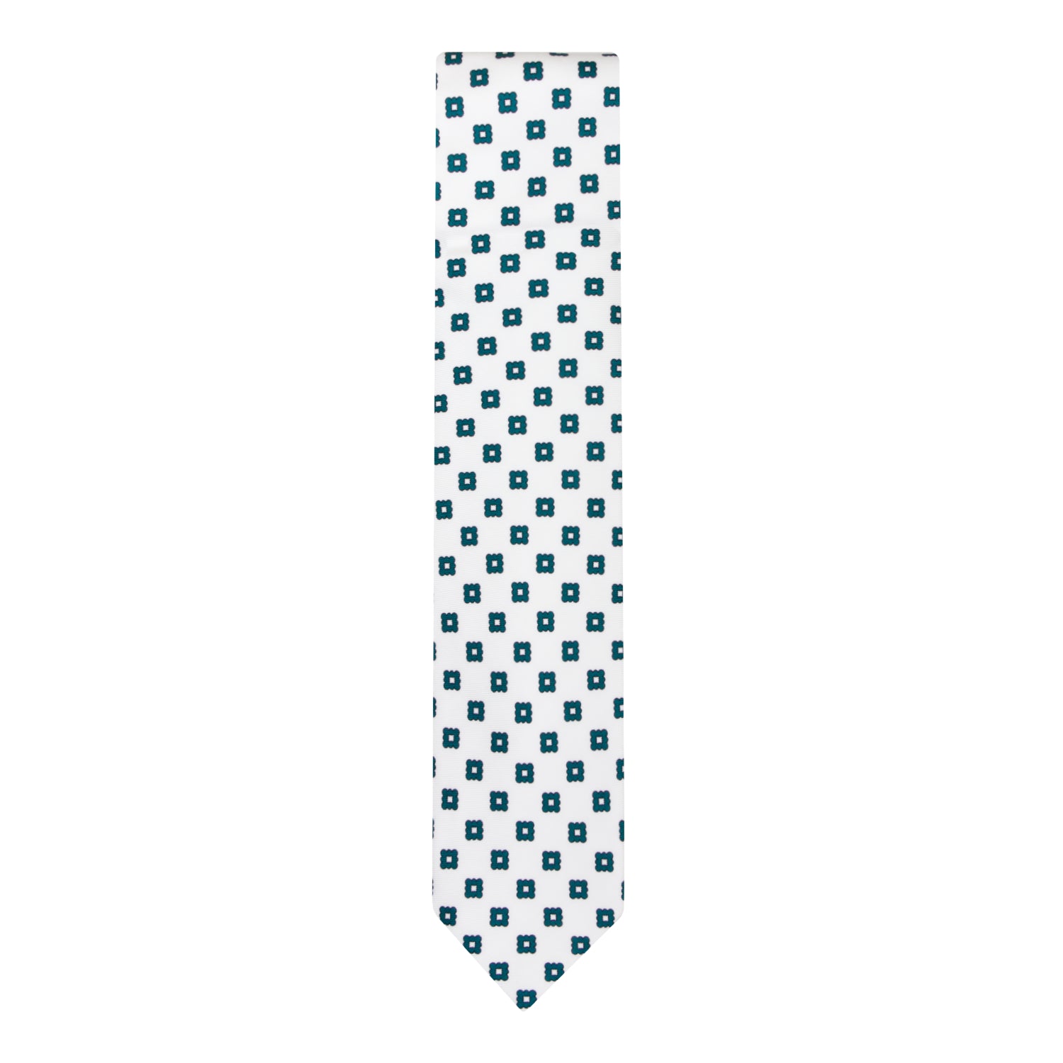 CORBATA 7 PLIEGUES EN SEDA WOOVEN CON CUADROS VERDES EN BLANCO
