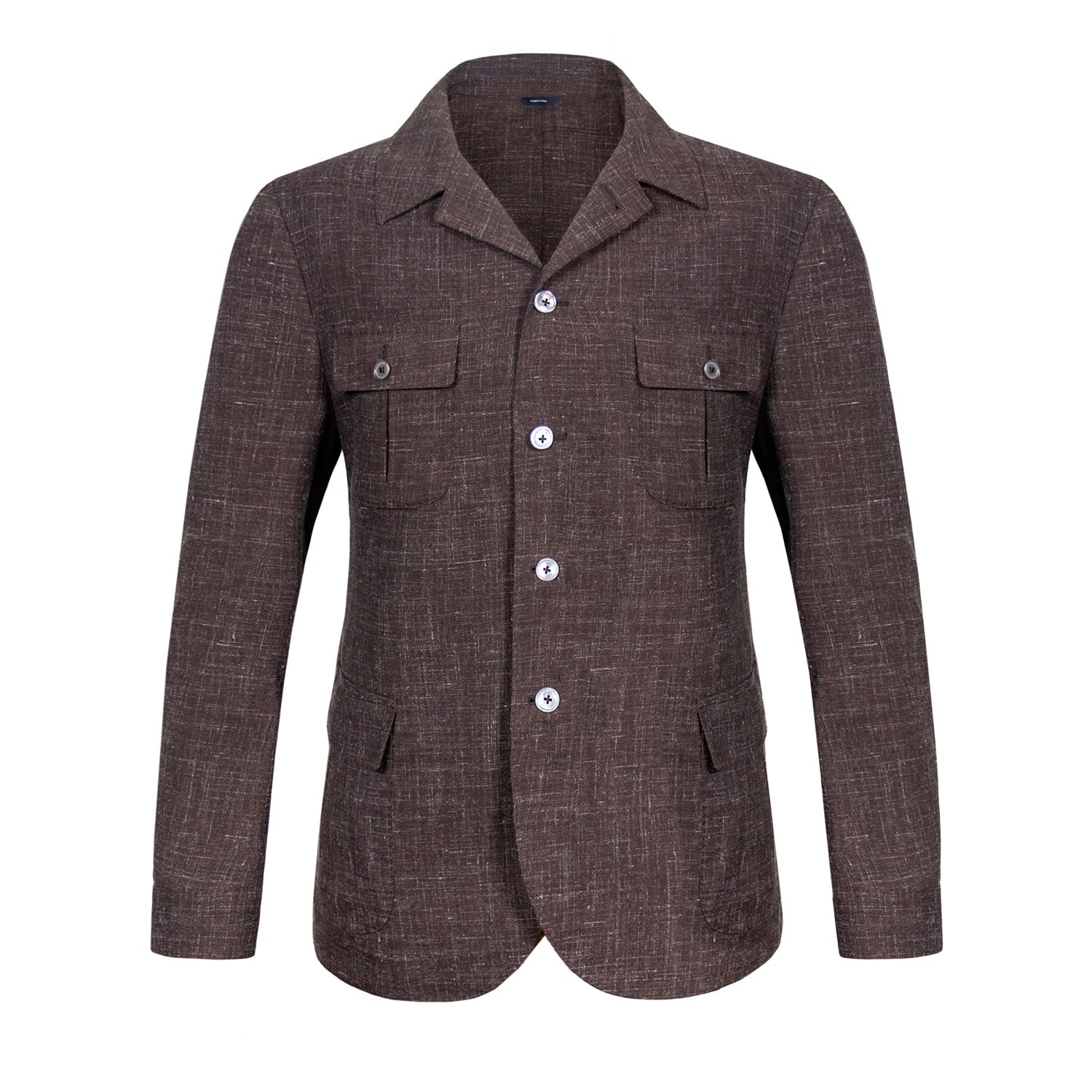 SACO DESESTRUCTURADO ESTILO "SAHARIANA" COLOR MARRÓN OBSCURO