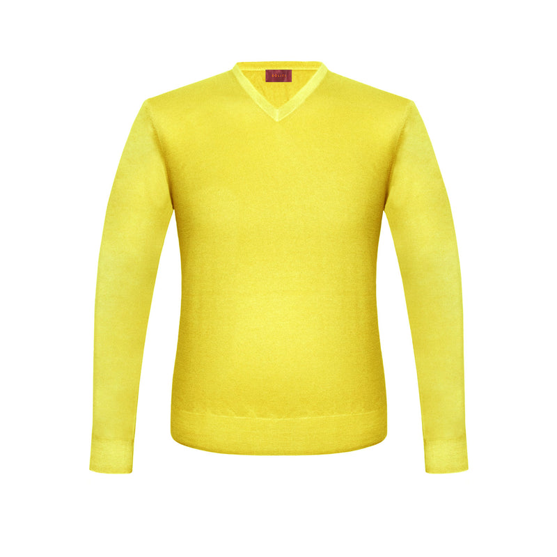SUETER CUELLO V DE CASHMERE COLOR AMARILLO LIMON