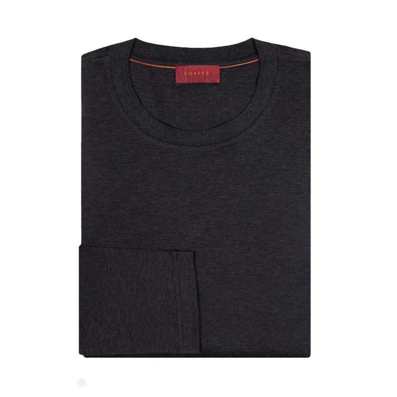 PLAYERA DE ALGODÓN CUELLO REDONDO MANGA LARGA GRIS OXFORD