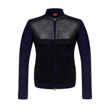 CHAMARRA LIGERA CON DELANTERO EN PIEL, PIEL PERFORADA Y SUEDE COLOR AZUL OBSCURO