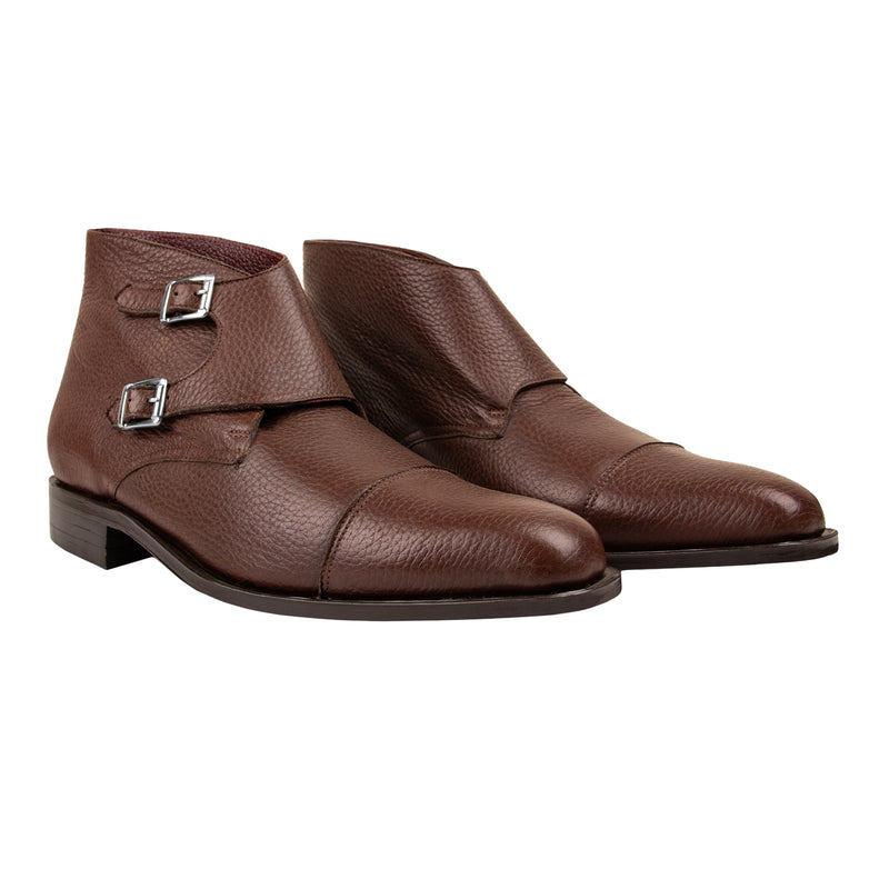BOTIN EN PIEL DE VENADO TIPO OXFORD COLOR CAFÉ DOBLE STRAP (SOBRE PEDIDO)