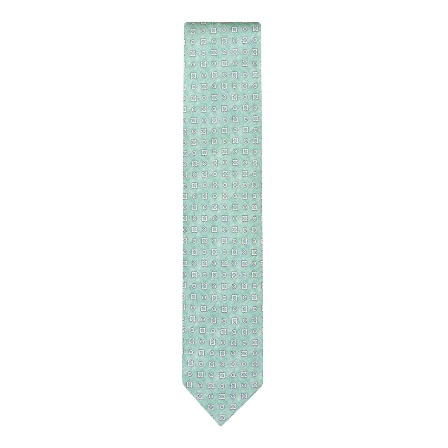 CORBATA 7 PLIEGUES EN SEDA DISEÑO LINO CON CUADROS Y PUNTOS BLANCOS EN VERDE
