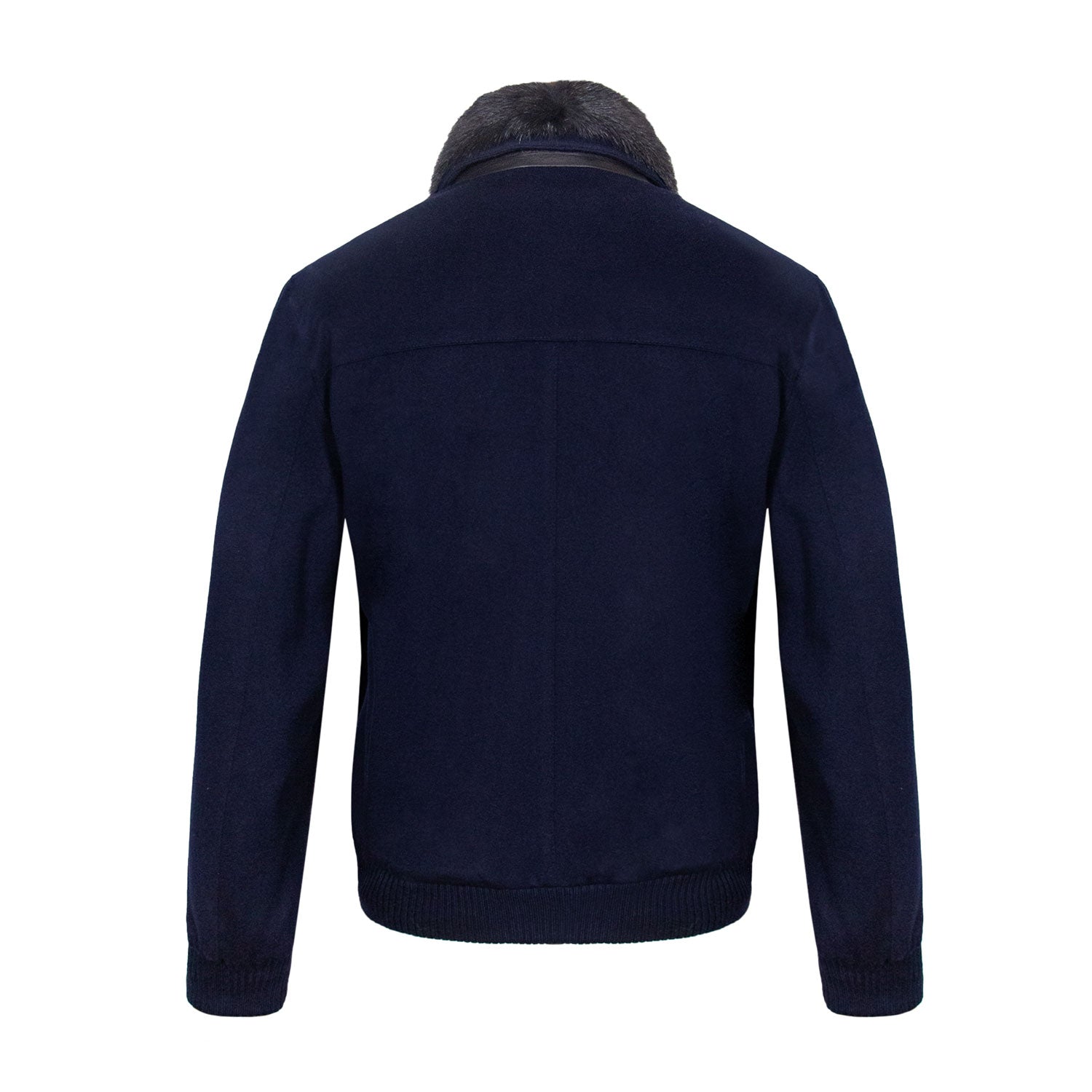 CHAMARRA CORTA DE CASHMERE AZUL CON INTERIOR DE LAPIN Y CUELLO DESMONTABLE DE VISÓN