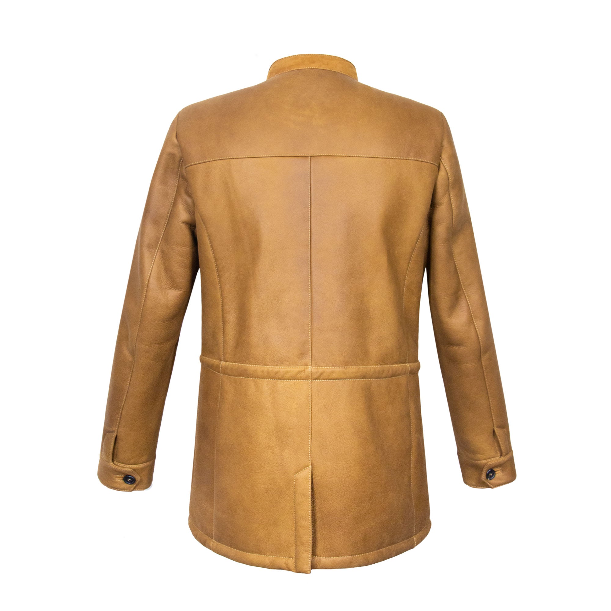 CHAMARRA CAZADORA EN PIEL DE BORREGO "MONTONE" COLOR CAMEL CON CUELLO DESMONTABLE DE MINK