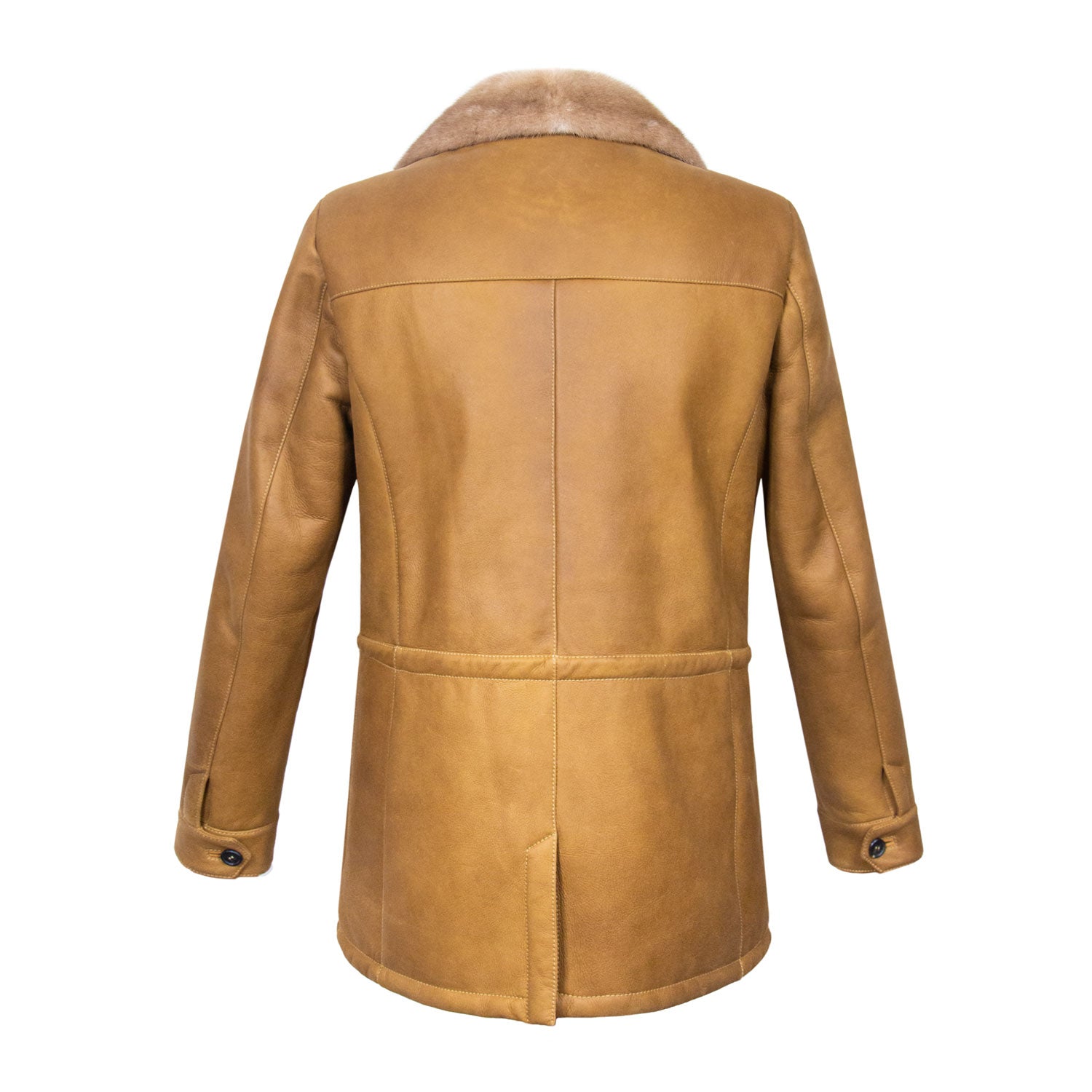 CHAMARRA CAZADORA EN PIEL DE BORREGO "MONTONE" COLOR CAMEL CON CUELLO DESMONTABLE DE MINK