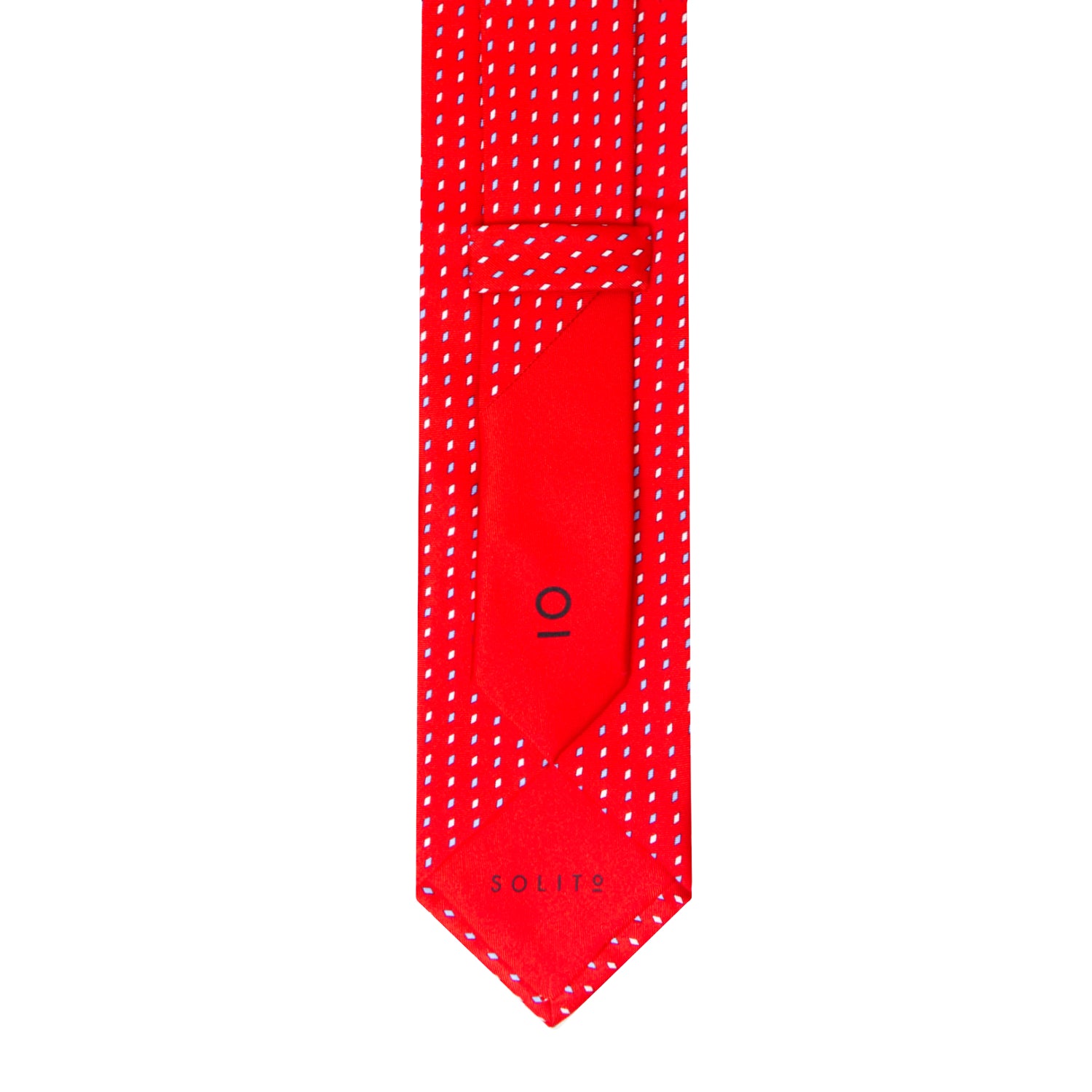 CAJA DE SEDA SET CORBATA CON PAÑUELO DE SEDA CON PUNTOS BLANCOS Y AZUL CLARO EN ROJO