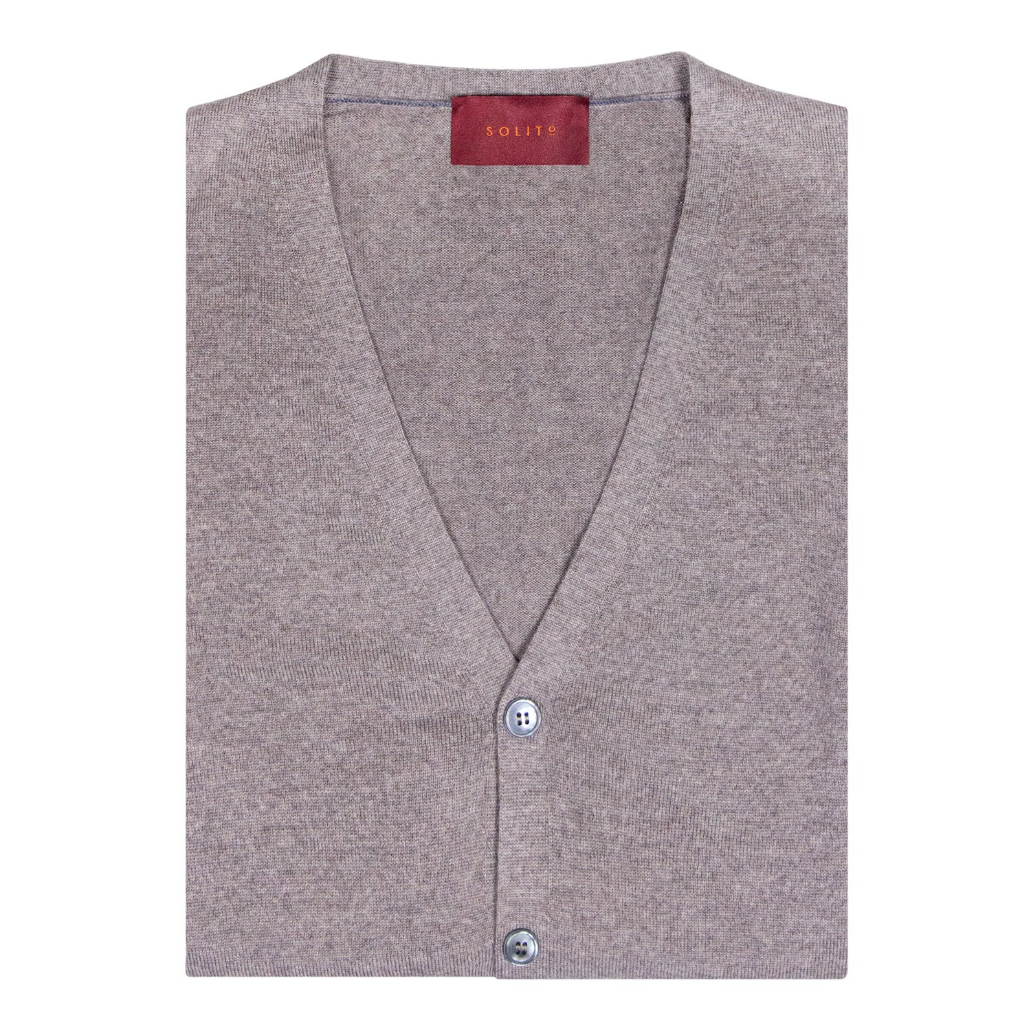 CHALECO CUELLO V EN CASHMERE  DE BOTONES COLOR ARENA