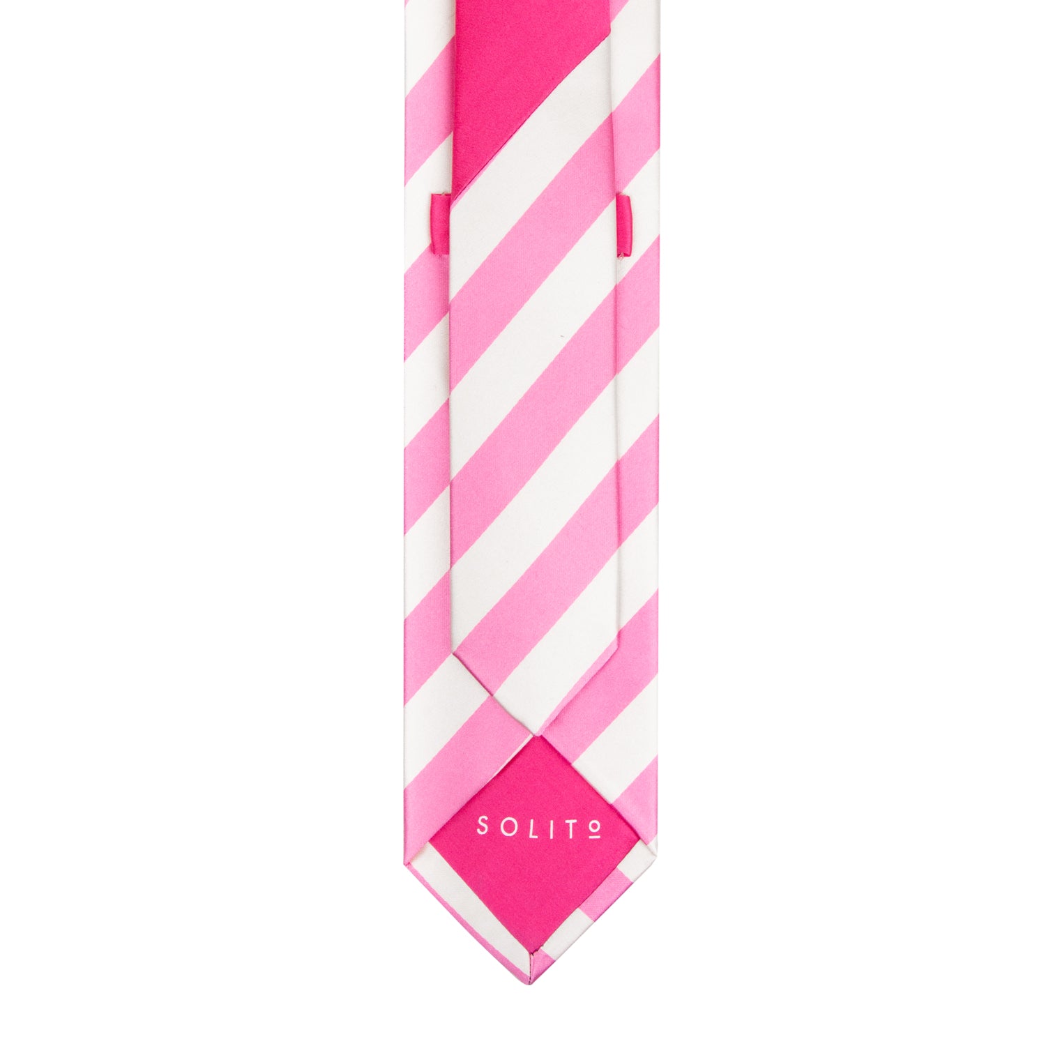 CORBATA SOLITO CON RAYAS ROSA Y BLANCO 100% SEDA