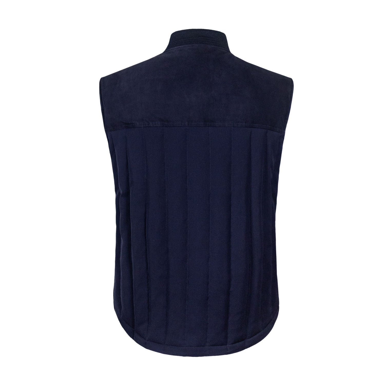 CHALECO CAPITONADO EN LANA AZUL CON DETALLES EN GAMUZA "SUEDE" Y FORRO DE ALGODÓN JERSEY LORO PIANA AZUL