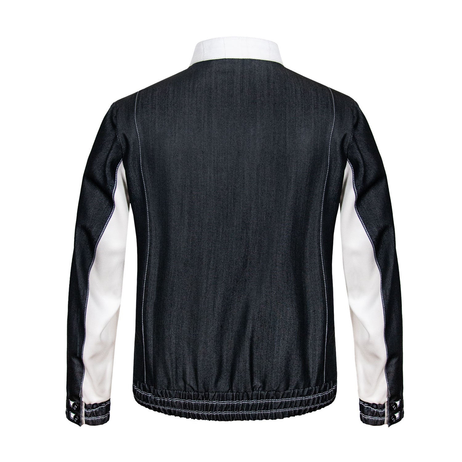 CHAMARRA CORTA ESTILO BOMBER EN SEDA GRIS CON CUELLO DESMONTABLE Y ACABADOS EN PIEL EXÓTICA DE COCODRILO BLANCO