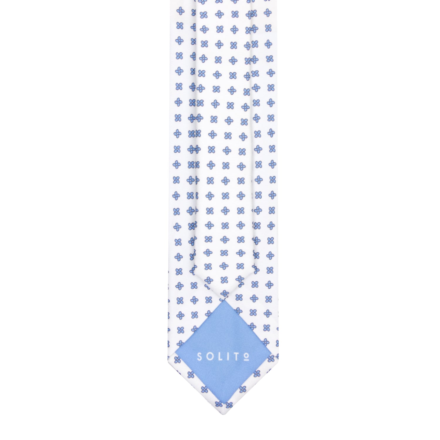 CORBATA 7 PLIEGUES EN SEDA WOOVEN CON CRUCES AZULES EN BLANCO