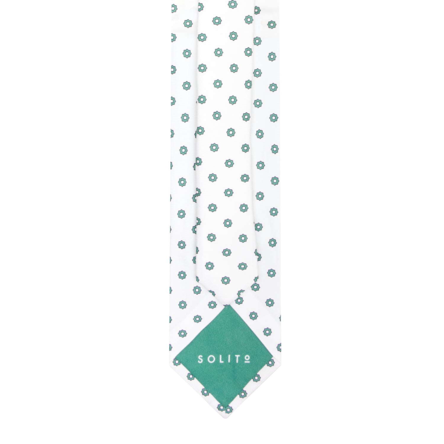 CORBATA 7 PLIEGUES EN SEDA WOOVEN CON ESTRELLAS VERDES EN BLANCO