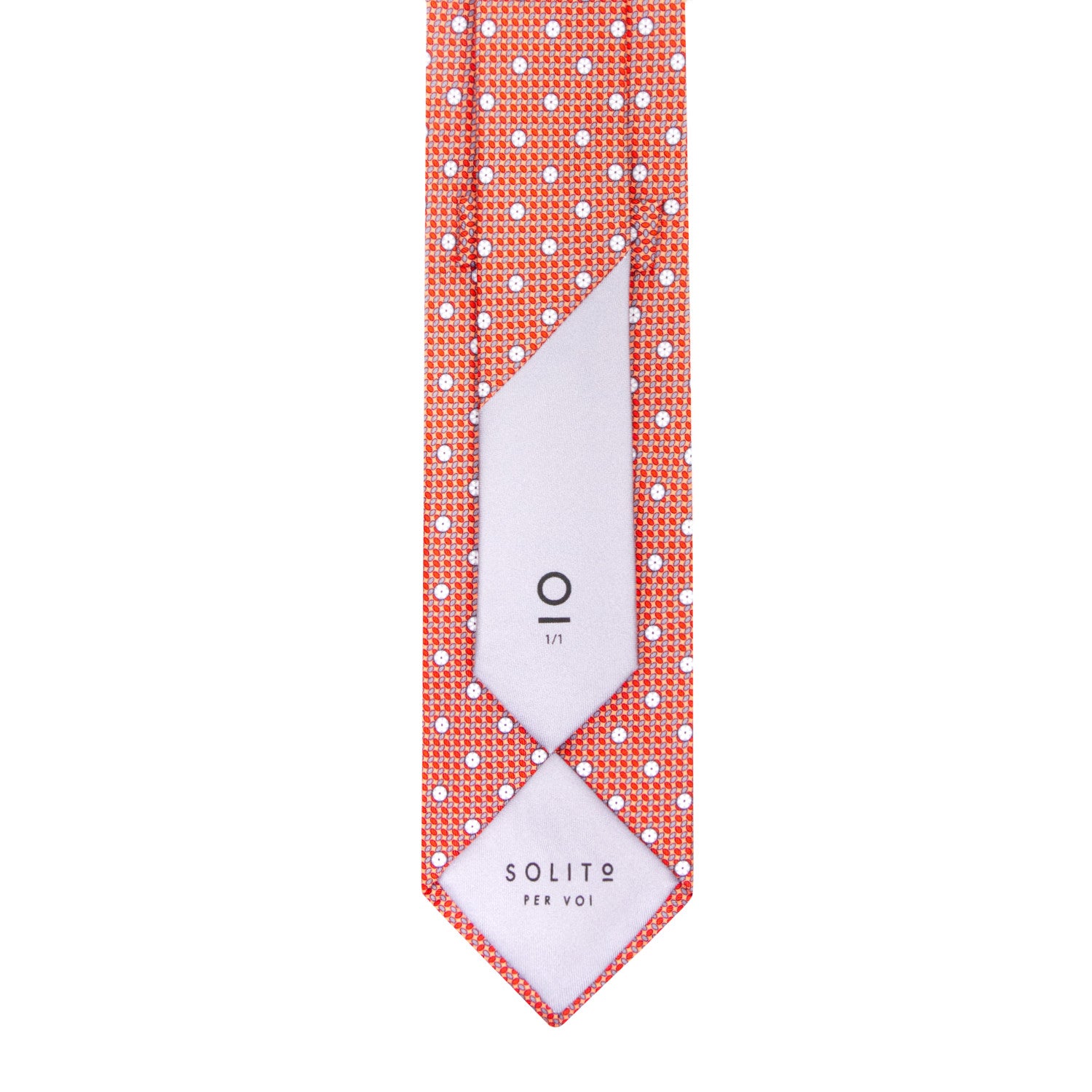 CORBATA EN SET CON PAÑUELO DE SEDA CON PUNTOS GRISES EN NARANJA