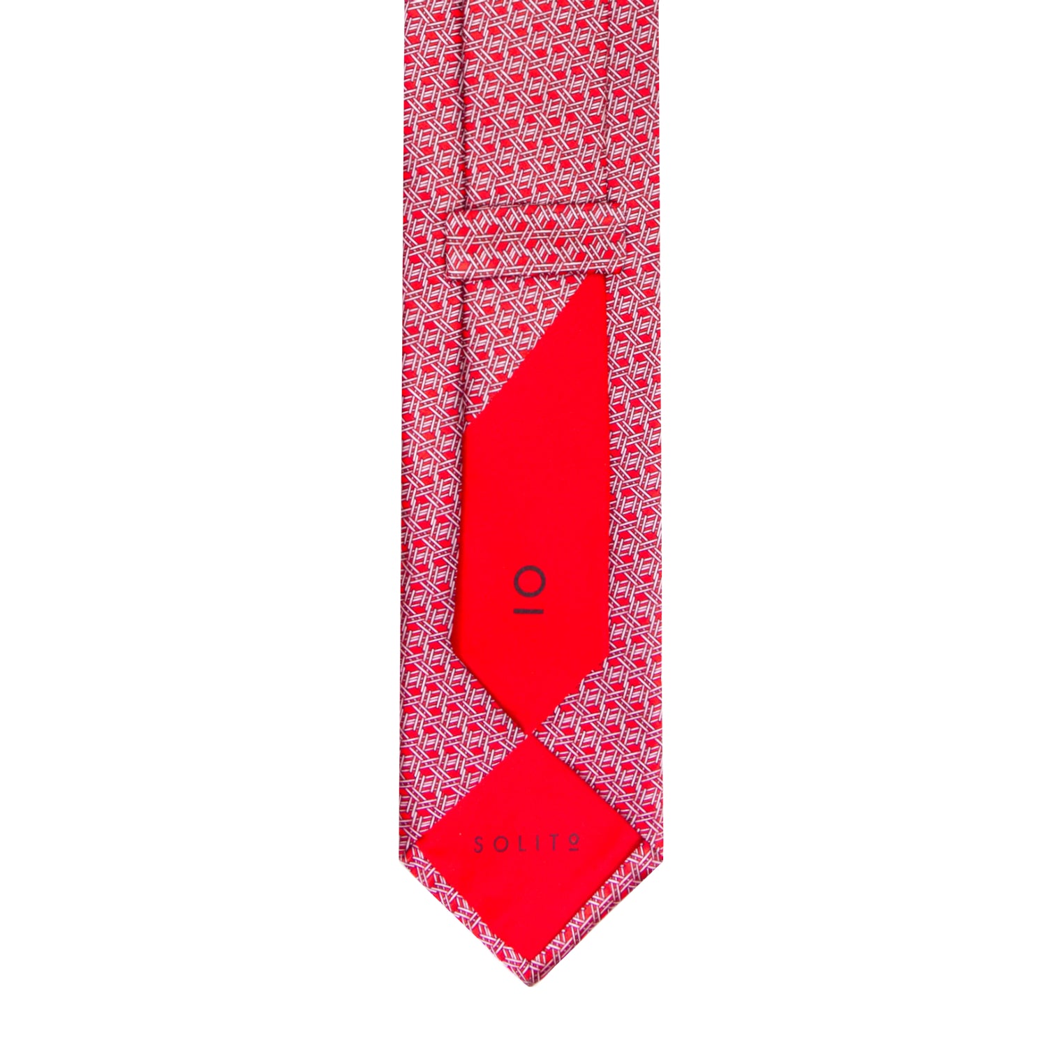 CAJA DE SEDA SET CORBATA CON PAÑUELO DE SEDA CON MICROTRIÁNGULOS BLANCOS EN ROJO