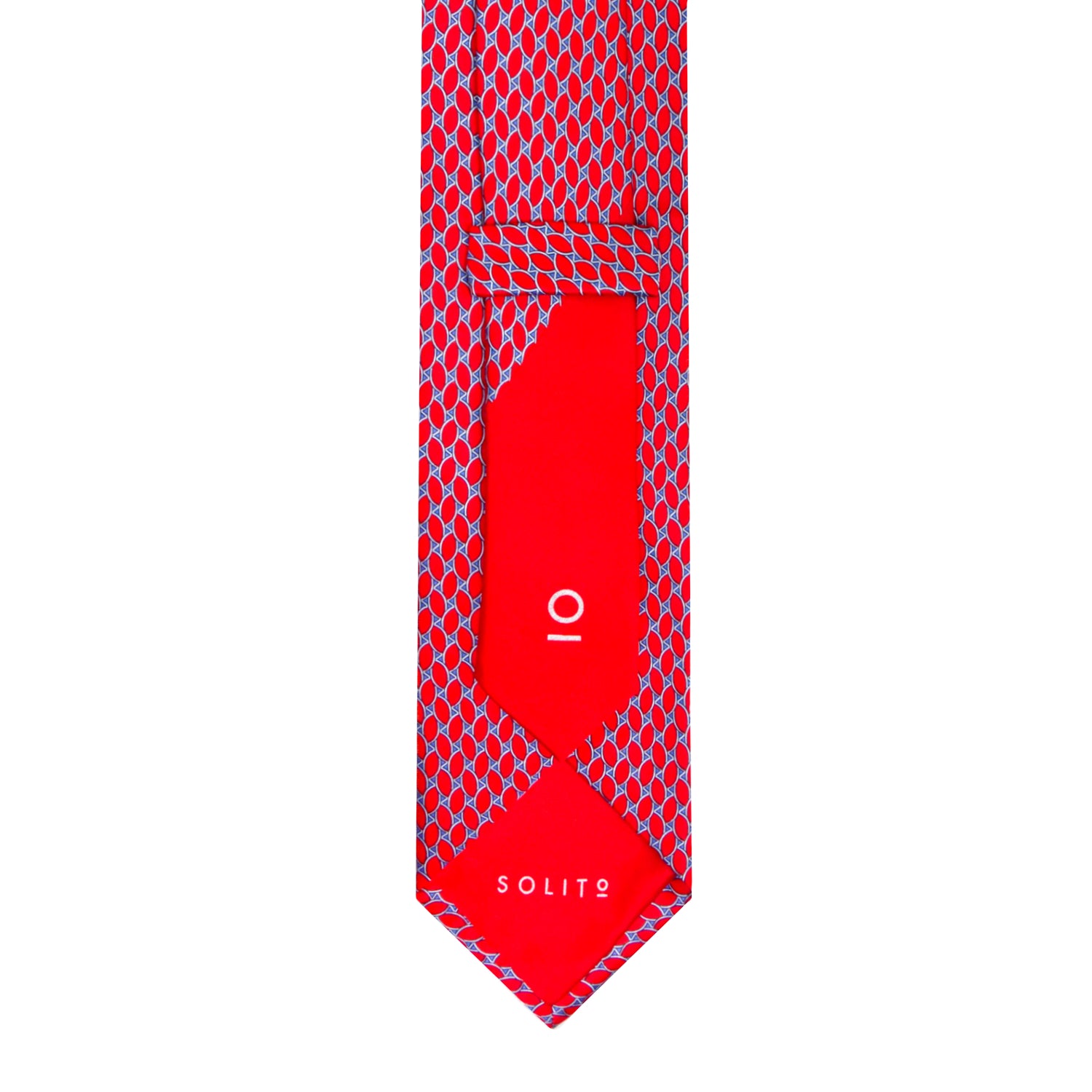 CAJA DE SEDA SET CORBATA CON PAÑUELO DE SEDA CON OVALES EN AZUL Y ROJO