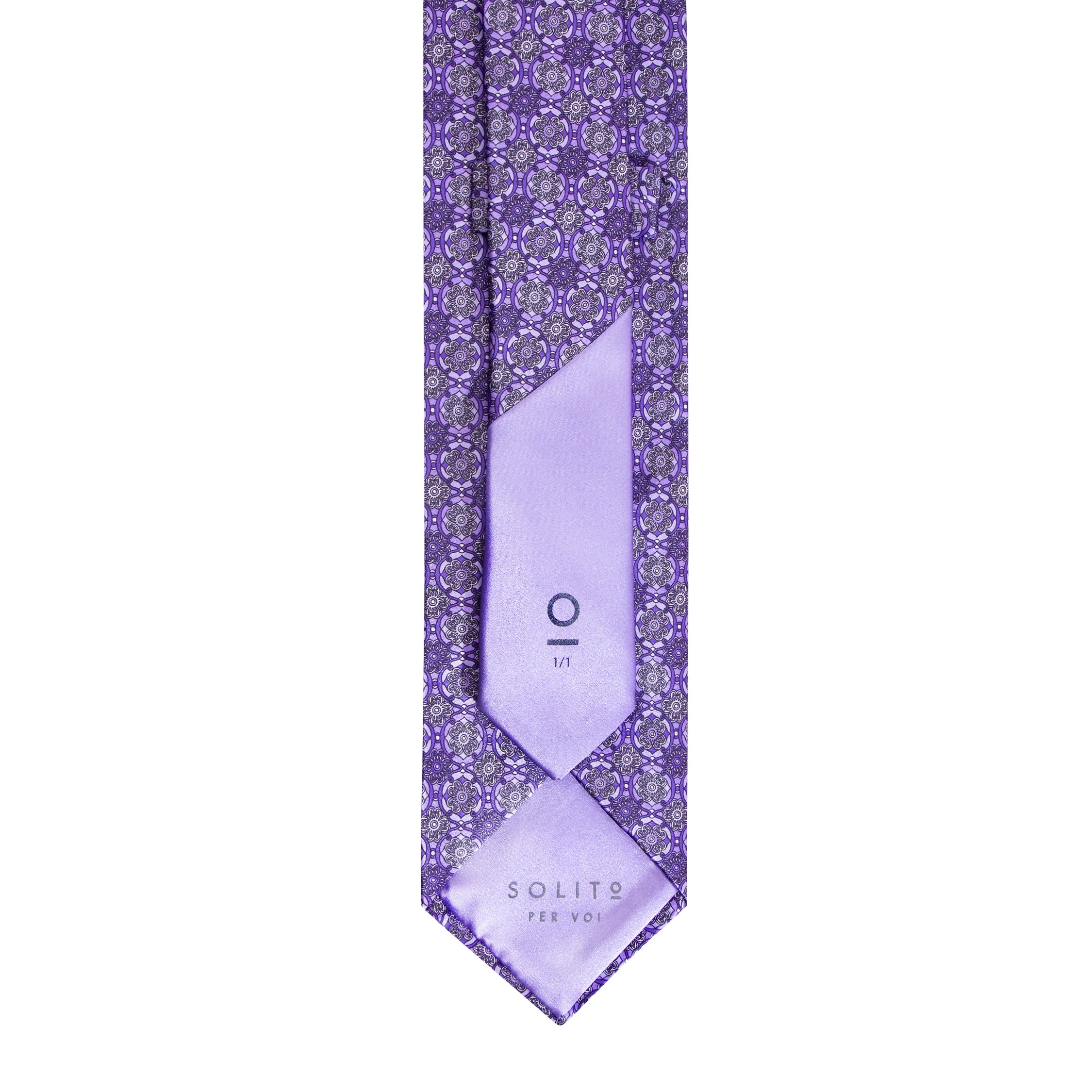 CORBATA EN SET CON PAÑUELO DE SEDA MORADO CON DISEÑOS DE CÍRCULOS MORADO CLARO