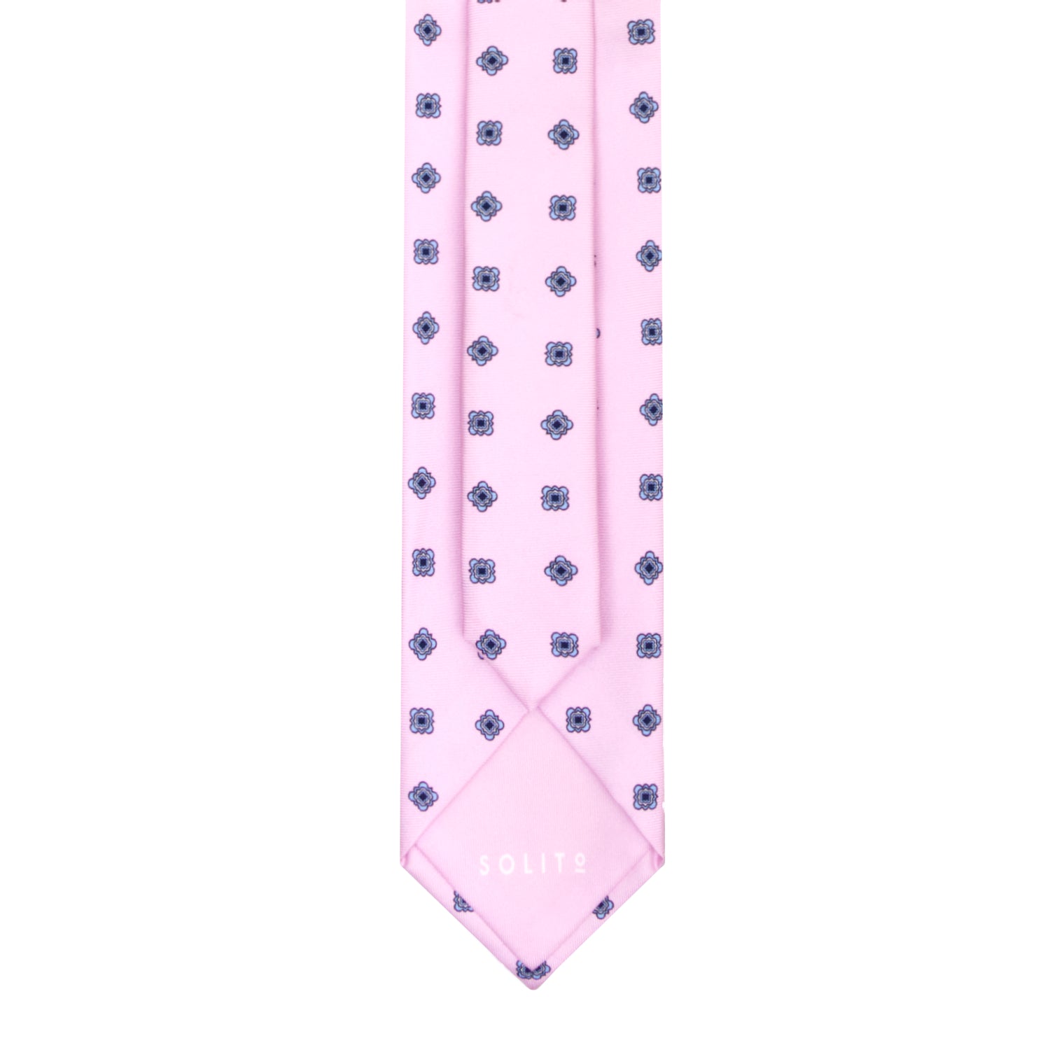CORBATA 7 PLIEGUES EN SEDA CON FLORES AZULES EN ROSA