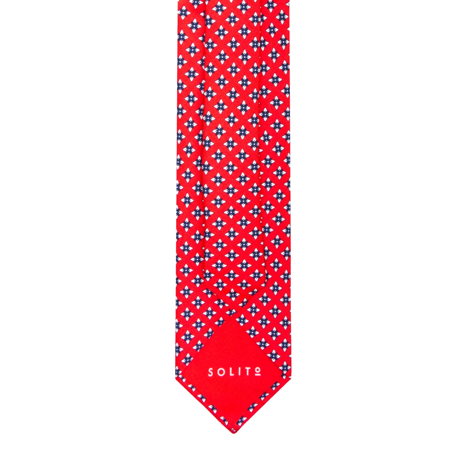 CORBATA 7 PLIEGUES EN SEDA CON FLORES BLANCAS Y AZULES EN ROJO