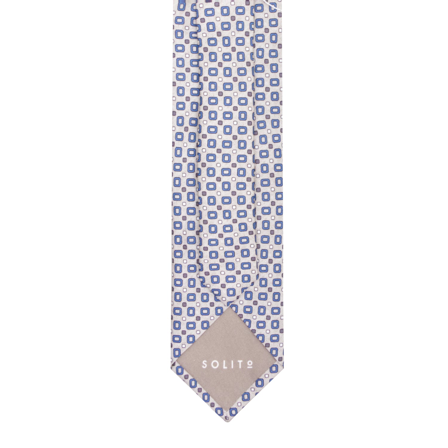 CORBATA 7 PLIEGUES EN SEDA EN DISEÑO LINO CON CUADROS AZULES Y BLANCOS EN GRIS