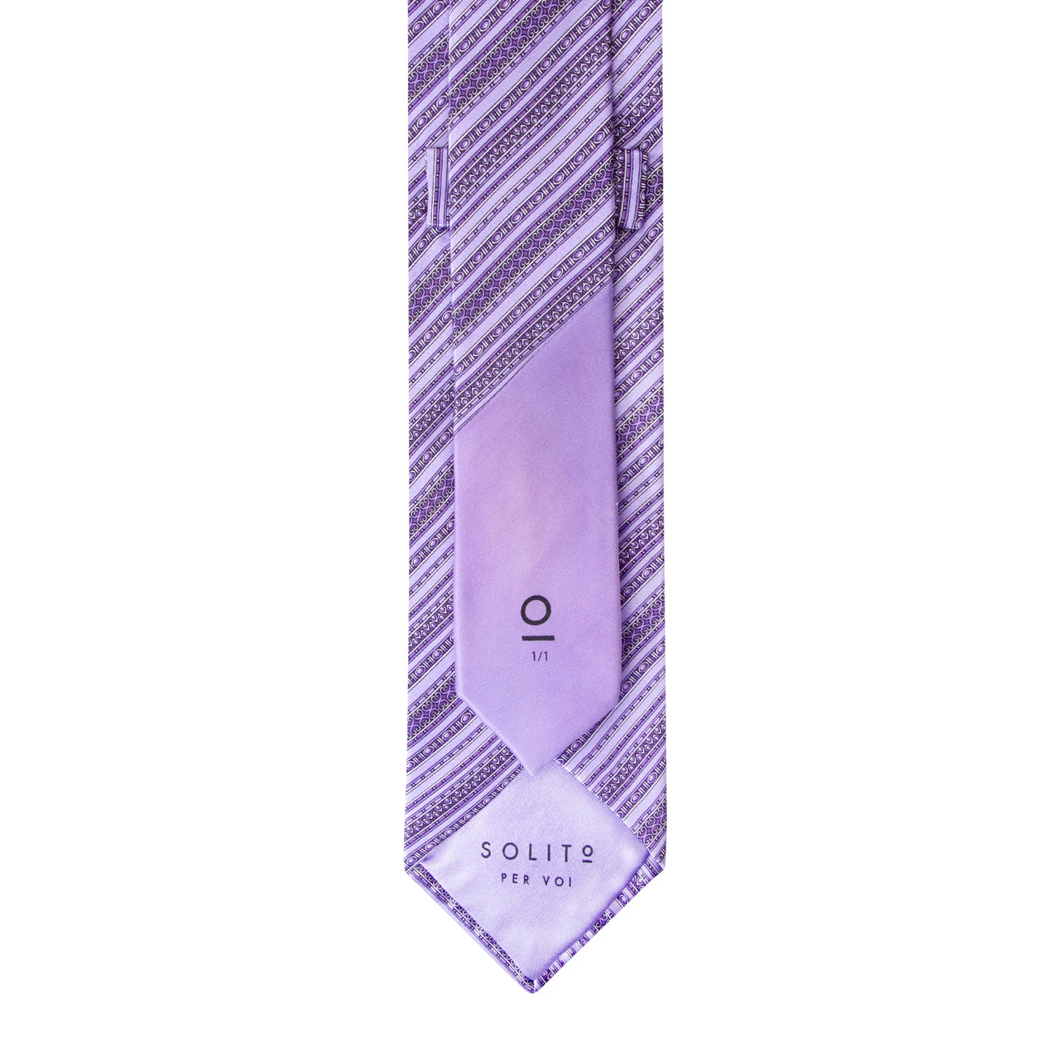 CORBATA EN SET CON PAÑUELO DE SEDA RAYADA EN FANTASÍAS LILA Y MORADO