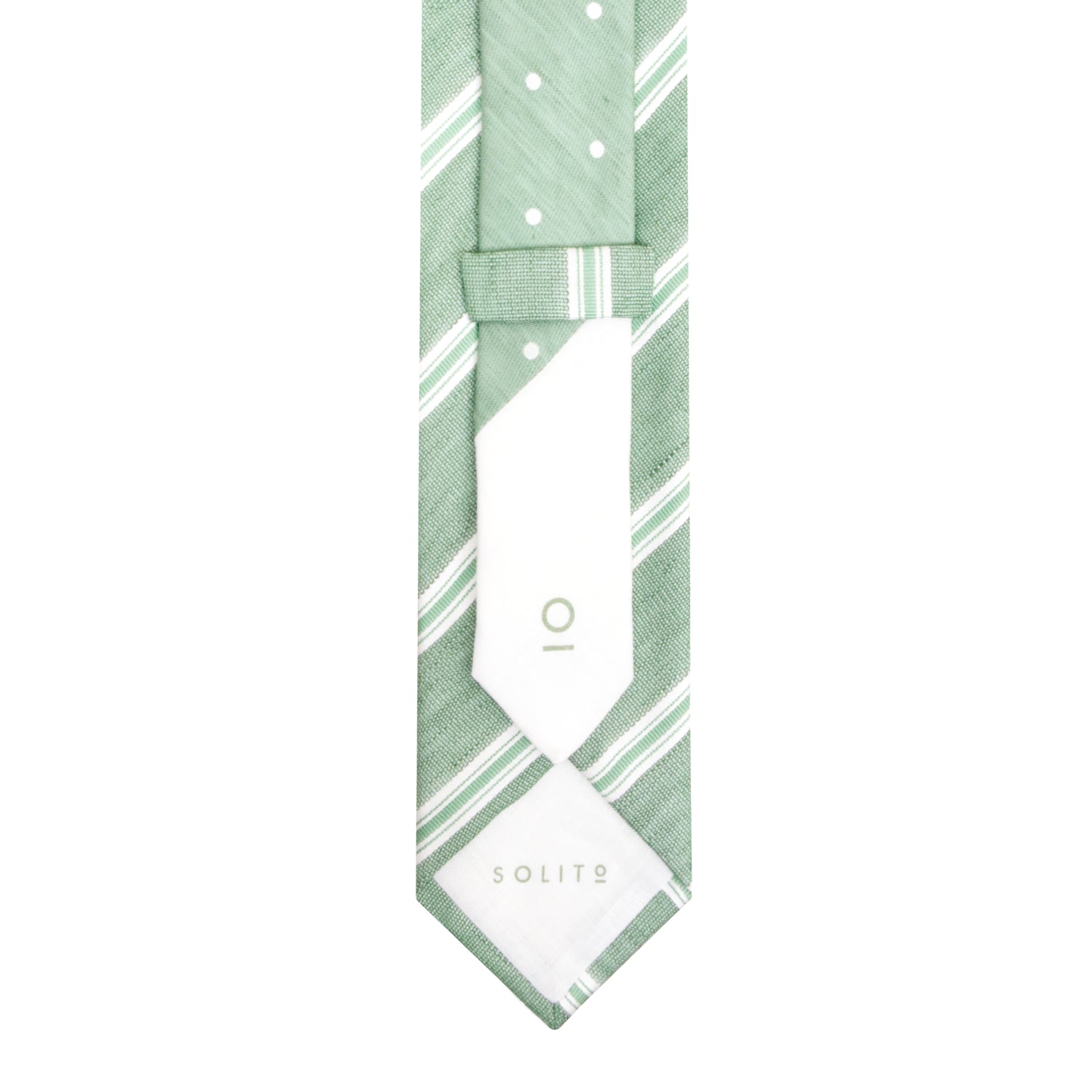 CORBATA DOBLE VISTA EN SEDA Y LINO CON RAYAS BLANCAS EN COLOR VERDE