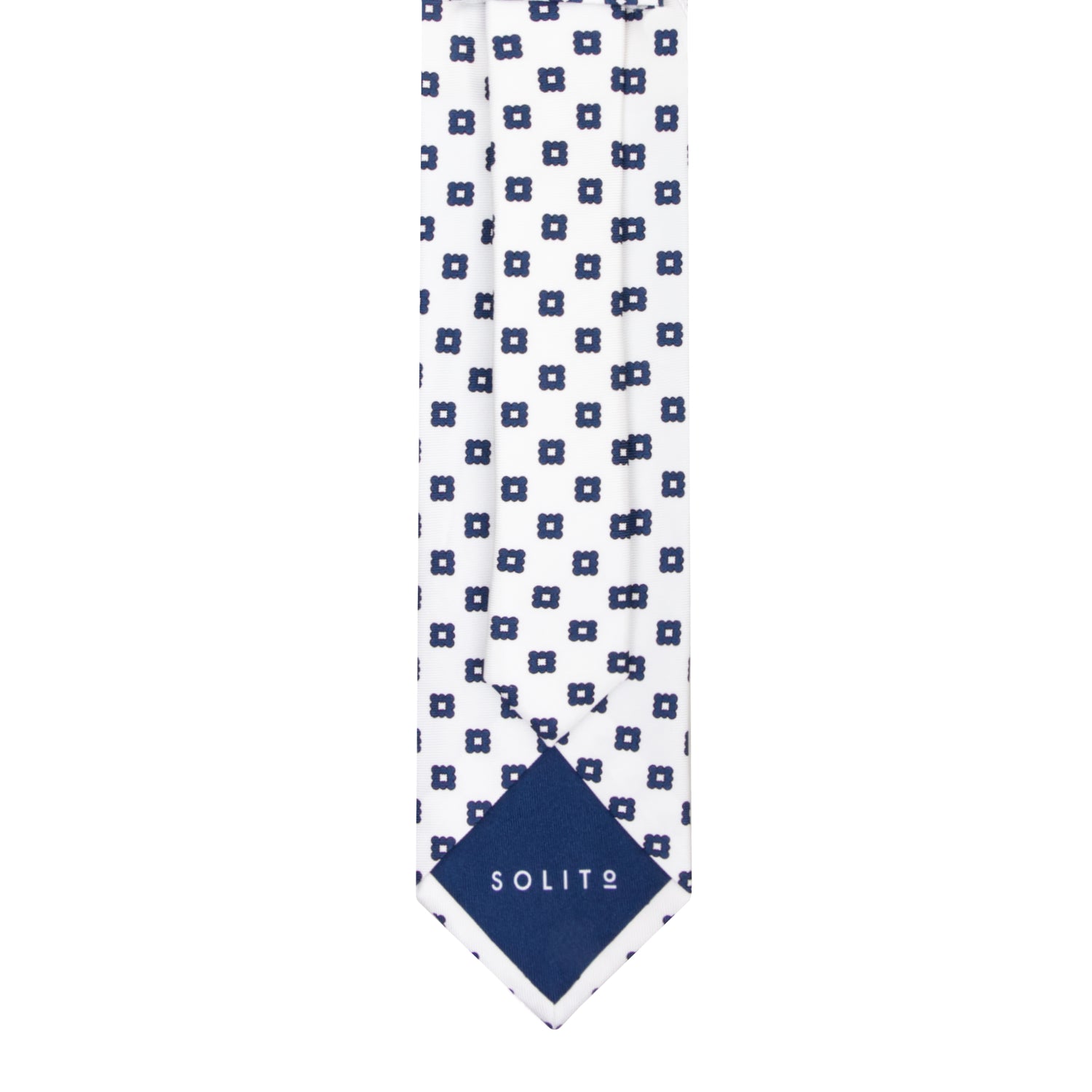 CORBATA 7 PLIEGUES EN SEDA WOOVEN CON CUADROS AZULES EN BLANCO