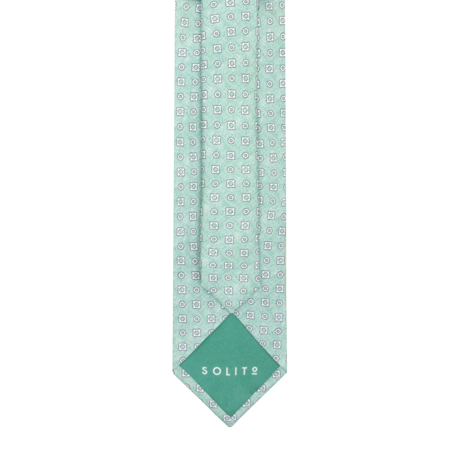 CORBATA 7 PLIEGUES EN SEDA DISEÑO LINO CON CUADROS Y PUNTOS BLANCOS EN VERDE