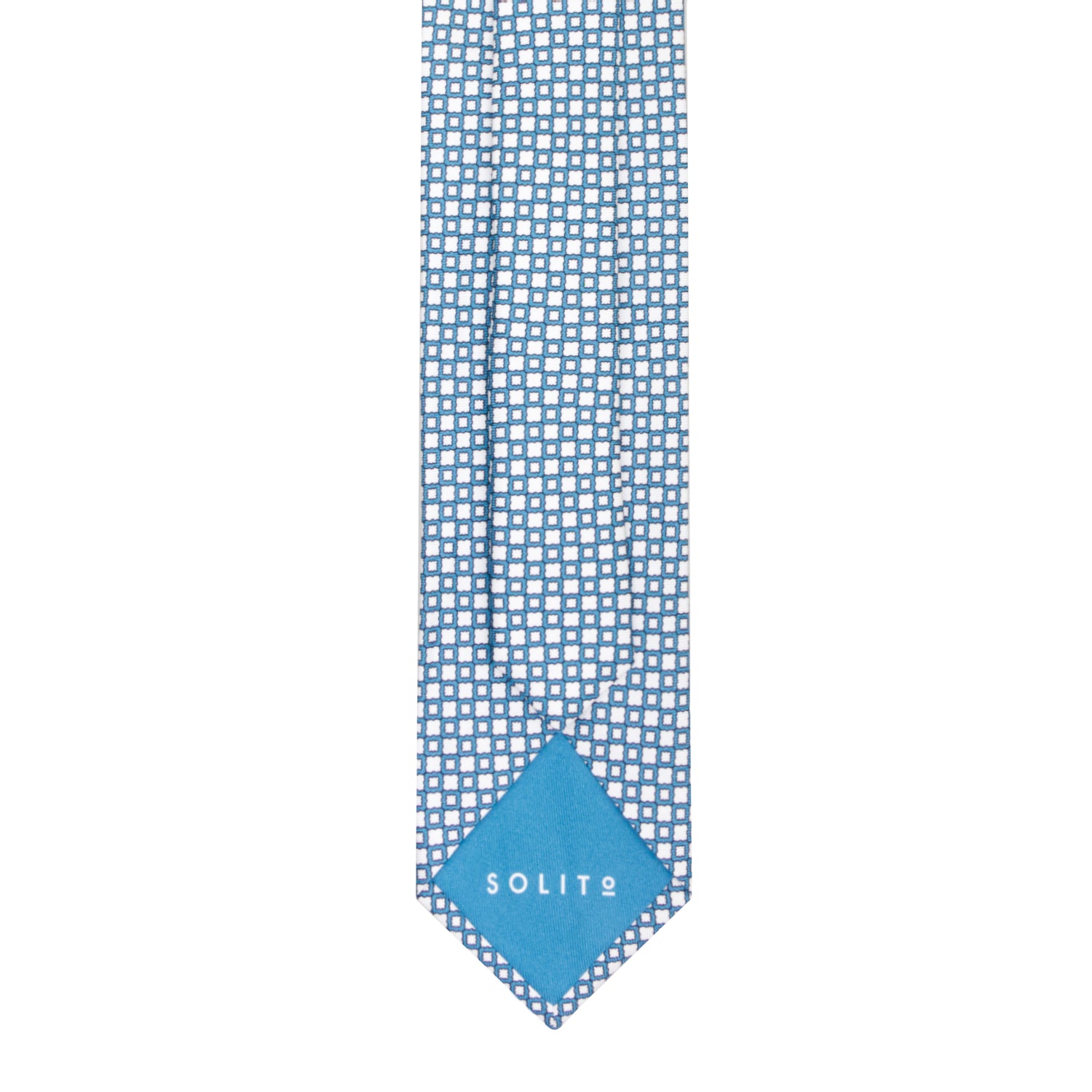 CORBATA 7 PLIEGUES EN SEDA WOOVEN CON PUNTOS Y FLORES BLANCAS EN AZUL