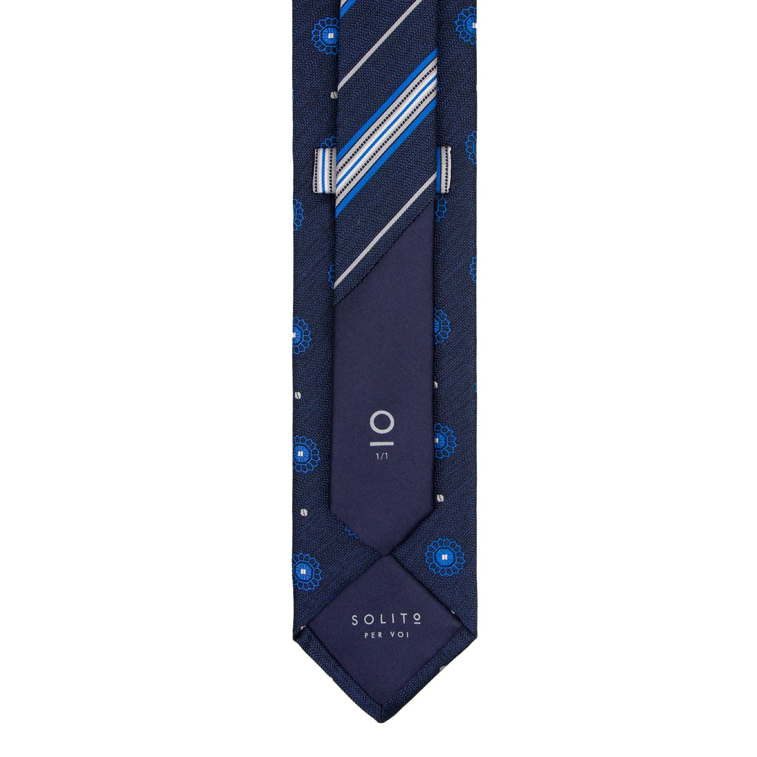 CORBATA 2 EN 1 SOLITO EN SEDA WOVEN MARINO/AZUL MEDIO/GRIS
