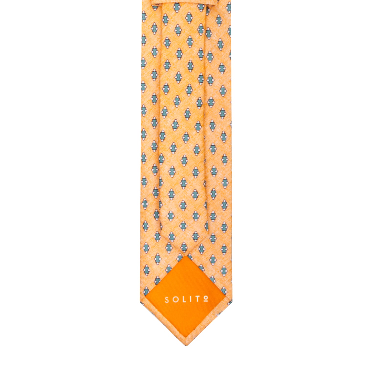 CORBATA 7 PLIEGUES EN SEDA CON TONDOS VERDES Y PUNTOS BLANCOS EN NARANJA