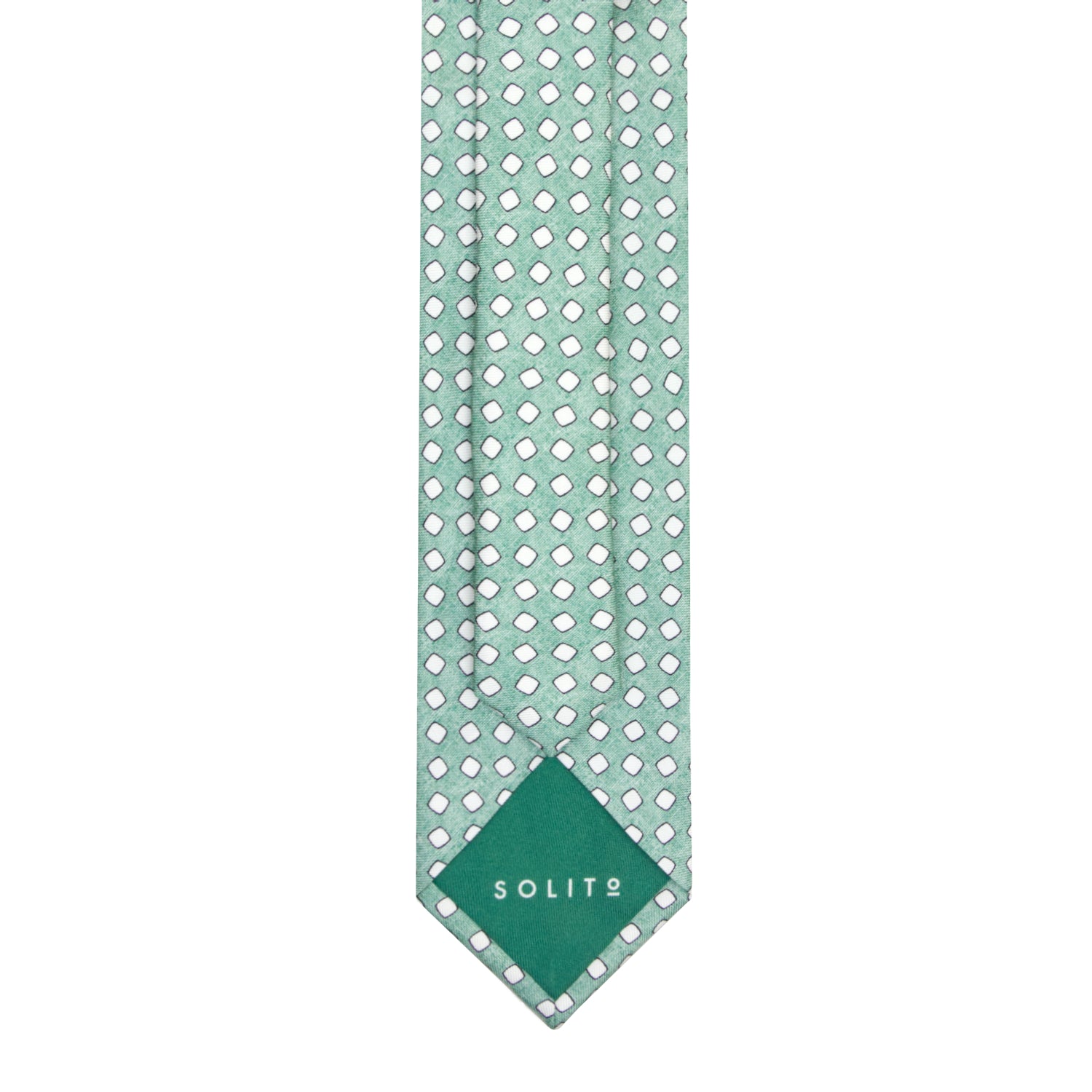 CORBATA 7 PLIEGUES EN SEDA DISEÑO LINO CON CUADROS BLANCOS EN VERDE