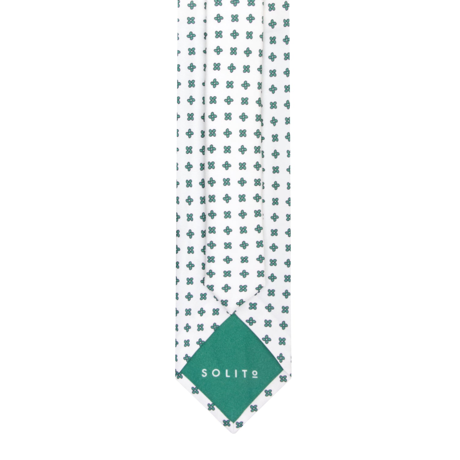 CORBATA 7 PLIEGUES EN SEDA WOOVEN CON CRUCES VERDES EN BLANCO