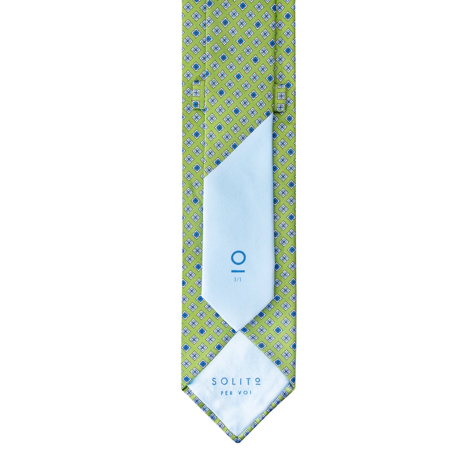 CORBATA EN SET CON PAÑUELO DE SEDA VERDE CON CUADROS AZUL CIELO