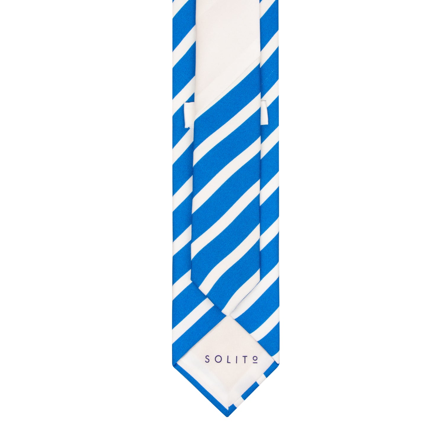 CORBATA SOLITO CON RAYAS AZUL Y BLANCO 100% SEDA
